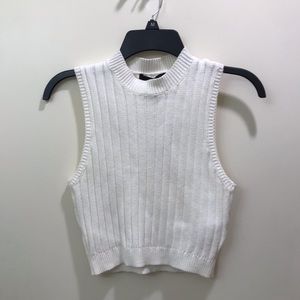 White Knit High Neck Crop Top